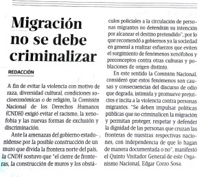 Migración no se debe criminalizar